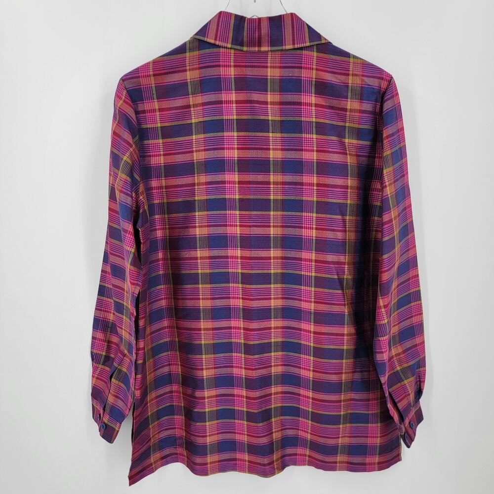 Silk Lore Blouse Womens Medium Silk Plaid Button Up - Picture 6 of 8